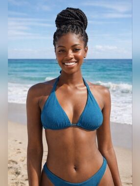 NWT Vitamin A Teal Textured Triangle Bikini Set With High Cut Bottoms Sz XXL